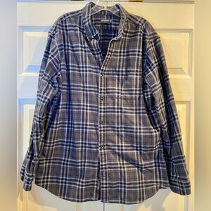 Eddie Bauer Shirt Men Large Gray Blue Plaid Flannel Relaxed Fit Pocket LS